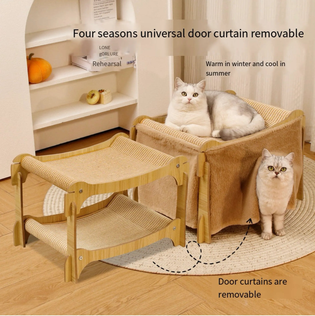 2-Tier Cat Hammock Bed with Optional Door Curtain