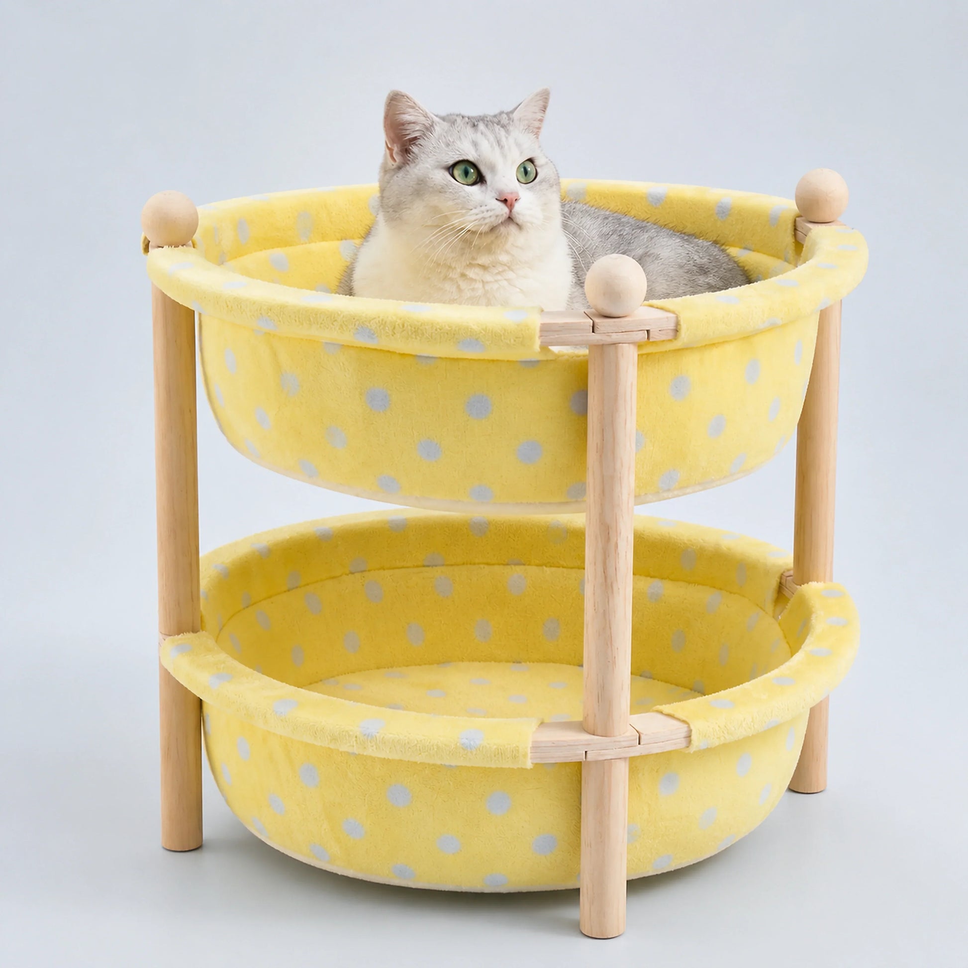 2-Layer Pine Wood Cat Hammock Bed with Washable Covers