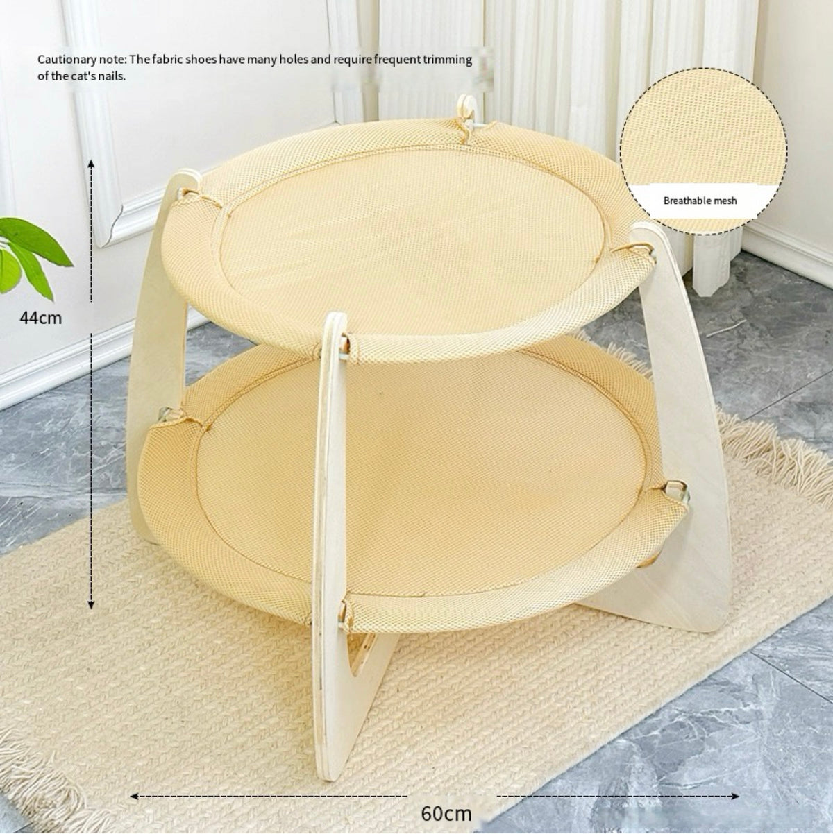 Double-Tier Wooden Cat Hammock with Woven Mats – 3 Colors