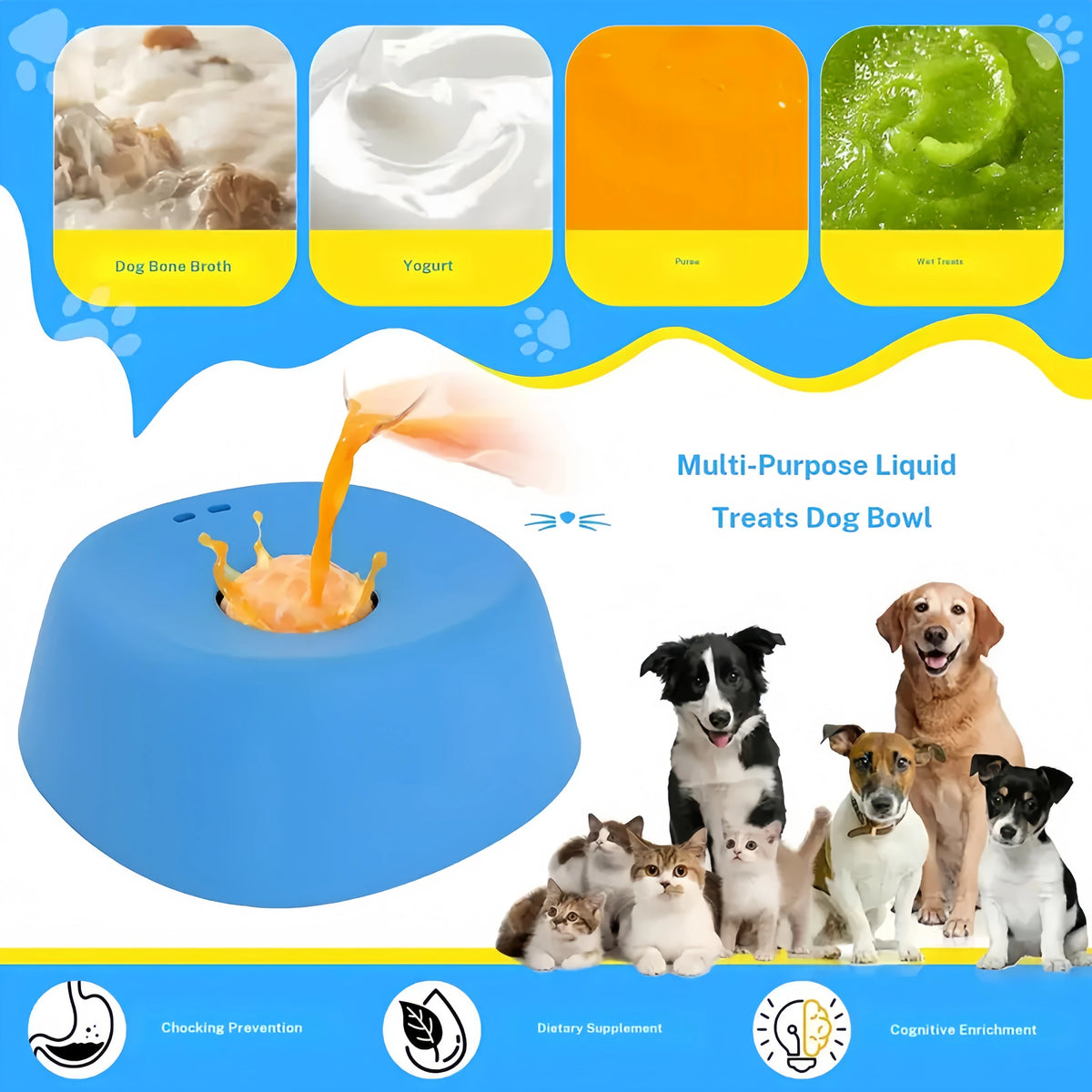 Built-in Rolling Ball Slow Feeder Dog Liquid Treat Bowl, Food Grade Portable Pet Water Snack Bowl
