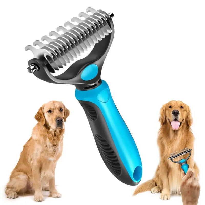 Dual Sided Pet Dematting Deshedding Comb, Non-Slip Ergonomic Grooming Brush