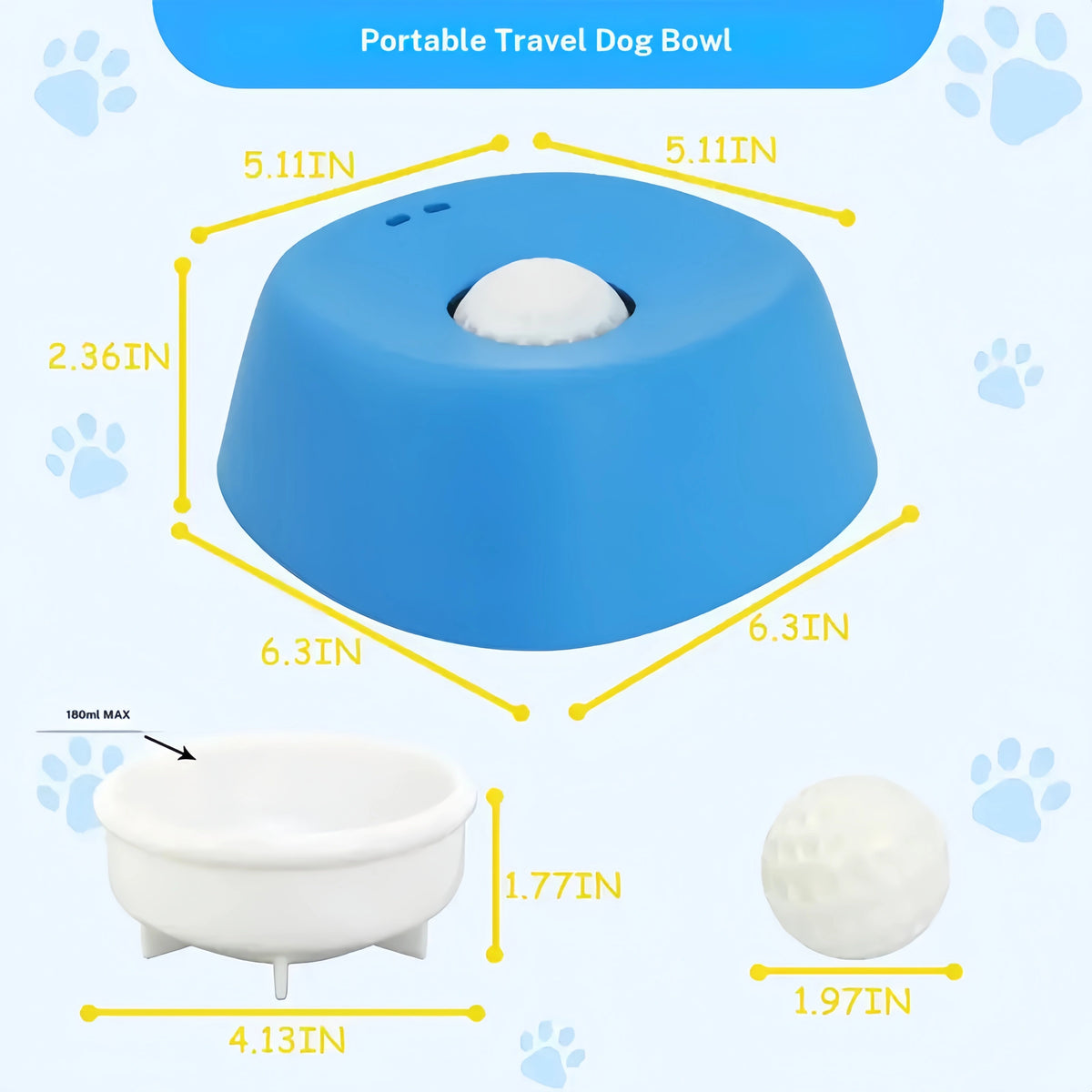 Built-in Rolling Ball Slow Feeder Dog Liquid Treat Bowl, Food Grade Portable Pet Water Snack Bowl