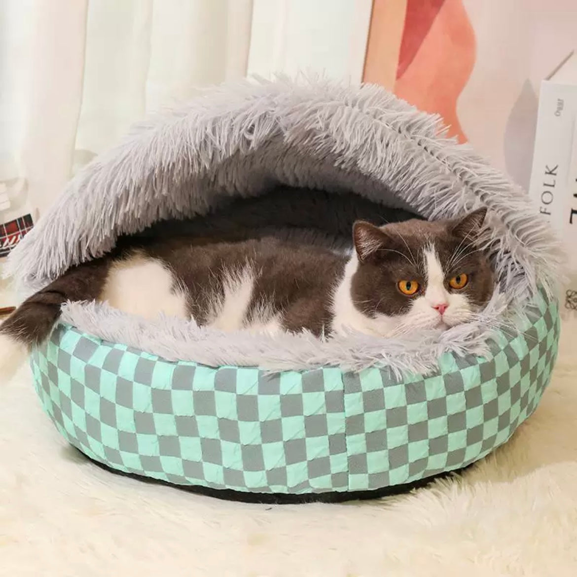 Convertible Plush Cave & Donut Pet Bed – 3 Colors, 2 Sizes