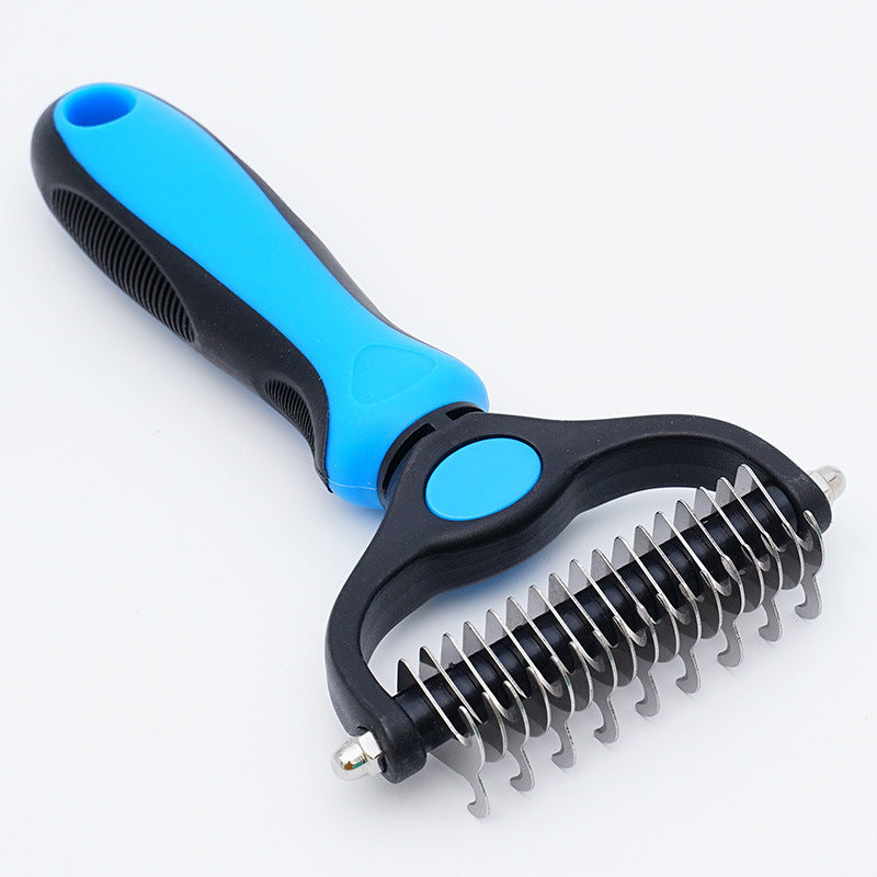 Dual Sided Pet Dematting Deshedding Comb, Non-Slip Ergonomic Grooming Brush