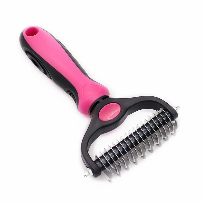 Dual Sided Pet Dematting Deshedding Comb, Non-Slip Ergonomic Grooming Brush