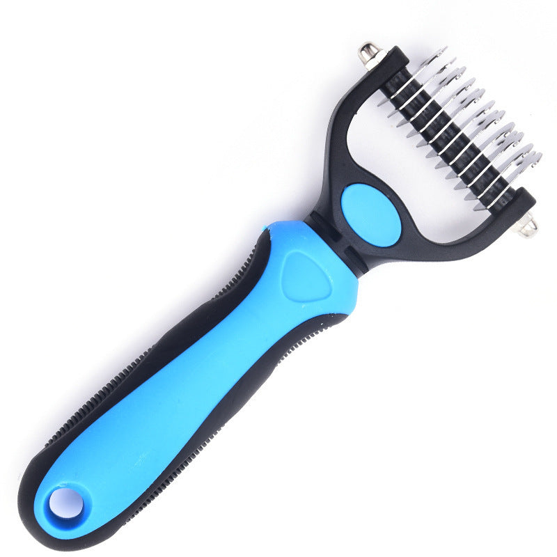 Dual Sided Pet Dematting Deshedding Comb, Non-Slip Ergonomic Grooming Brush