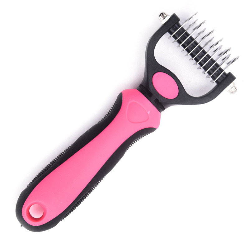 Dual Sided Pet Dematting Deshedding Comb, Non-Slip Ergonomic Grooming Brush