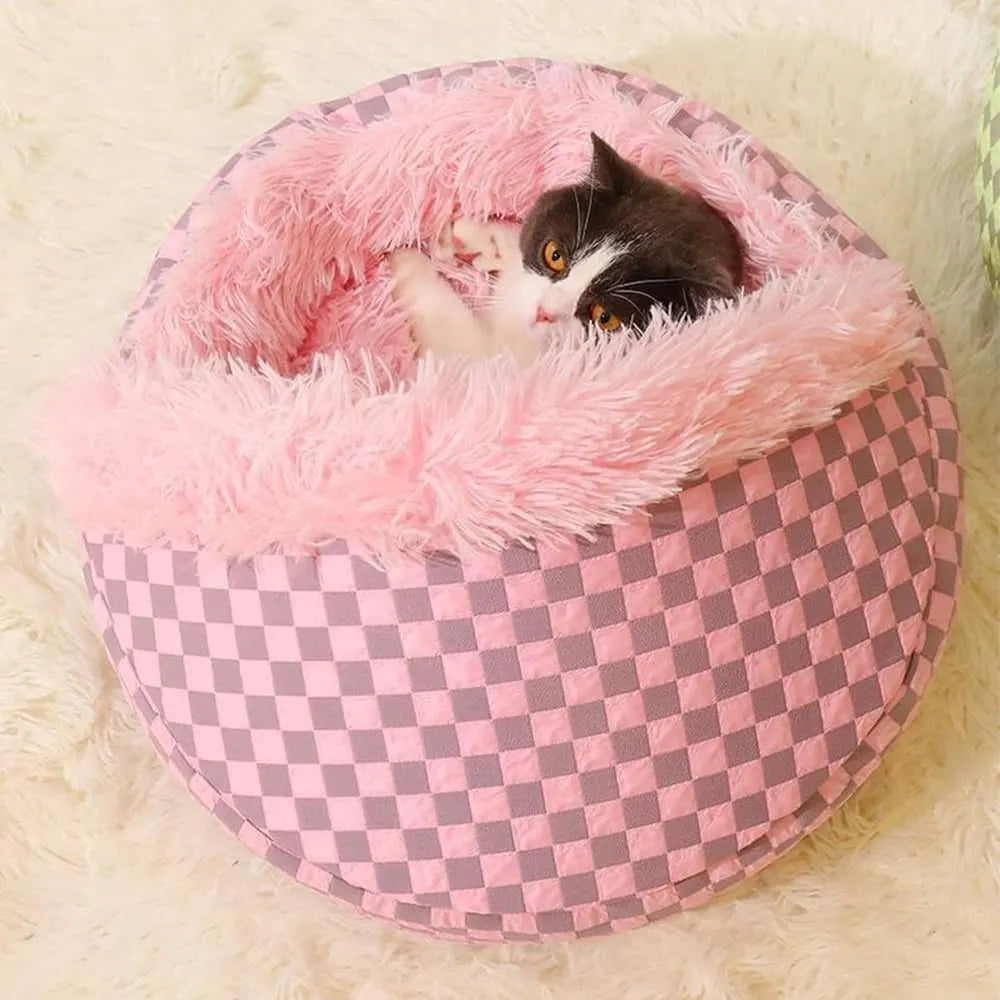 Convertible Plush Cave & Donut Pet Bed – 3 Colors, 2 Sizes