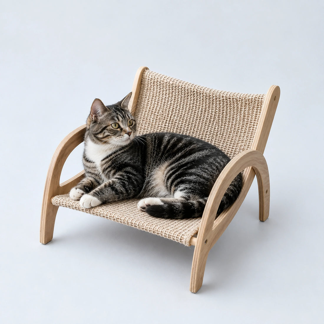 Adjustable Wooden Cat Scratcher Lounge with Sisal Mat