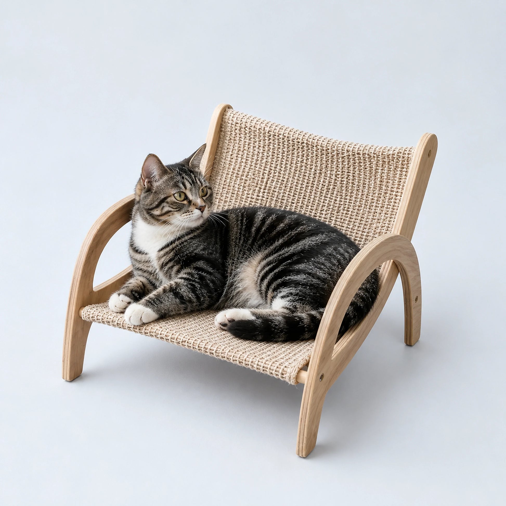 Adjustable Wooden Cat Scratcher Lounge with Sisal Mat