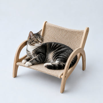 Adjustable Wooden Cat Scratcher Lounge with Sisal Mat