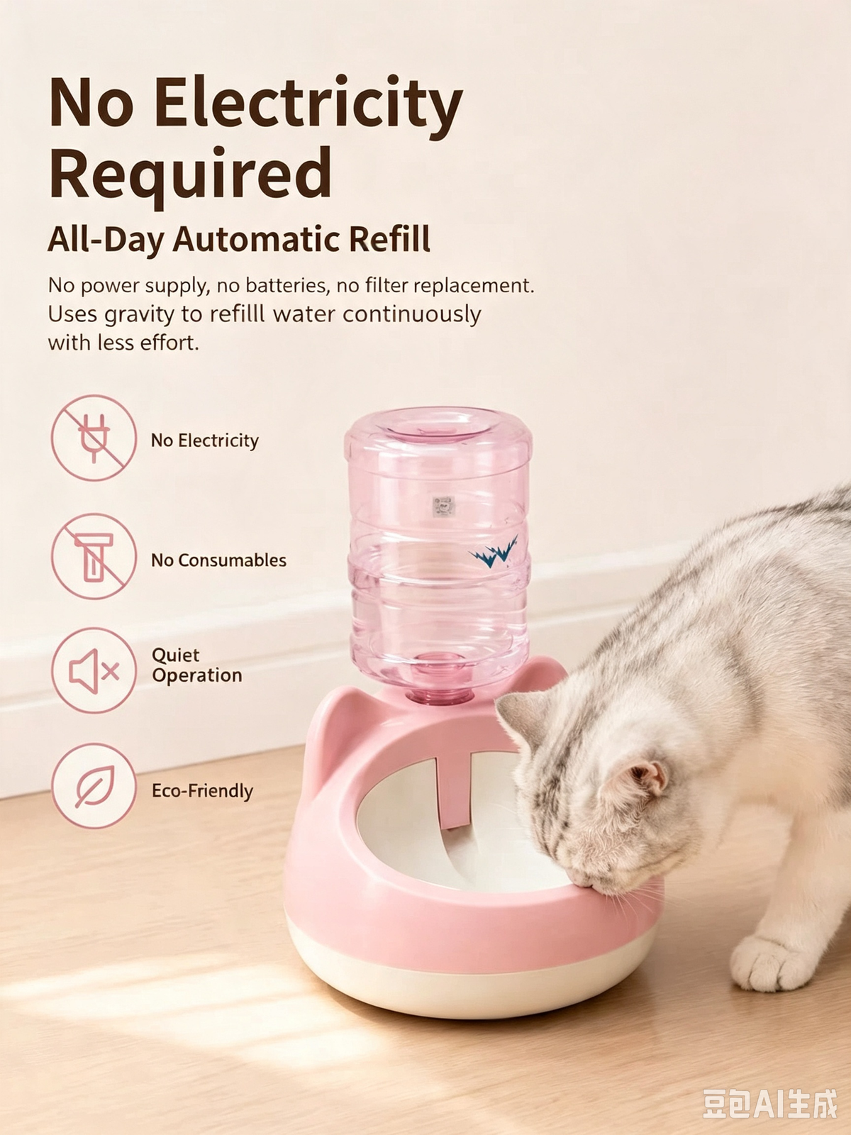 Cat-Ear Gravity Pet Water Dispenser with Weighted Base – 4 Colors