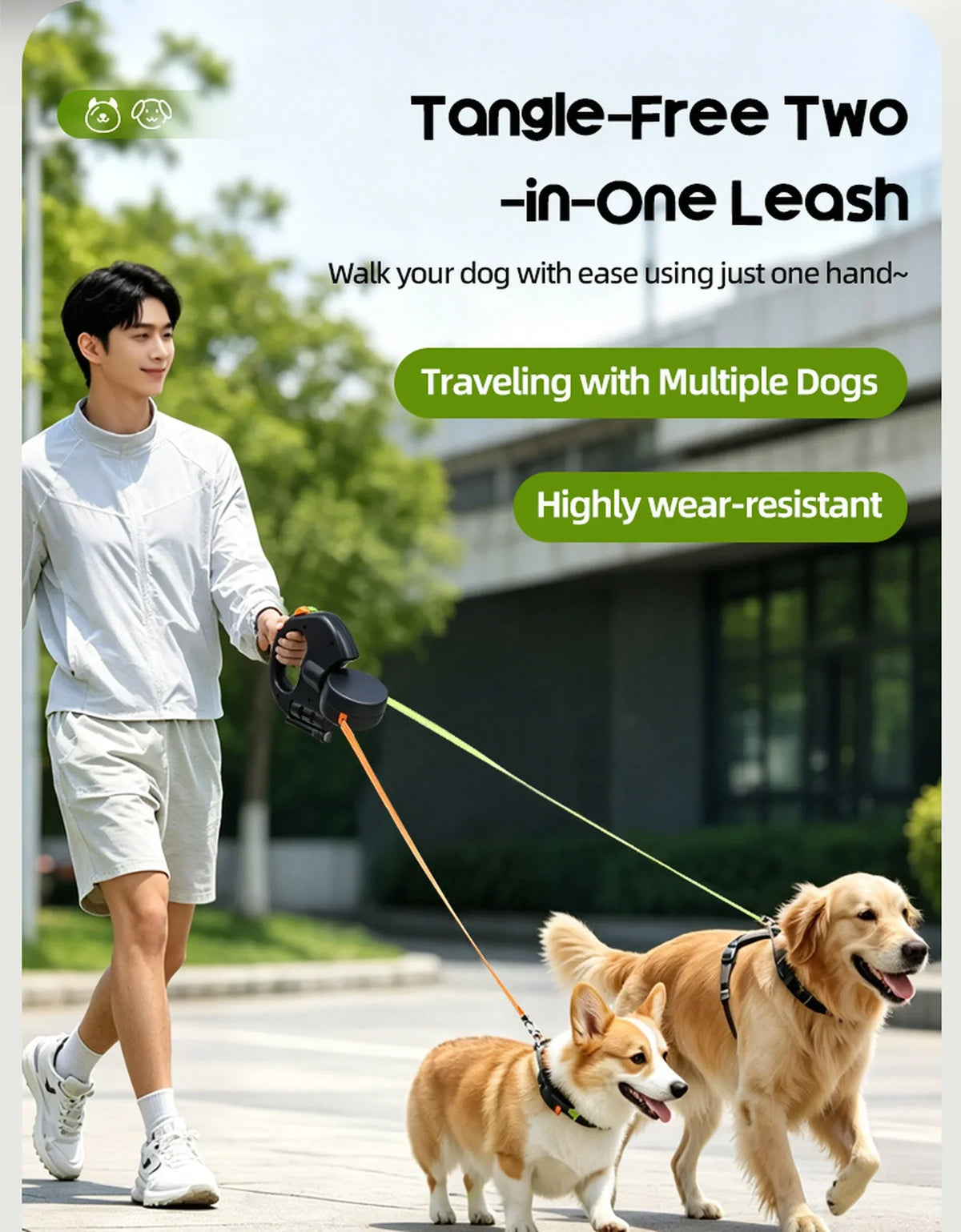 LumiPaw 2-in-1 Retractable Pet Leash