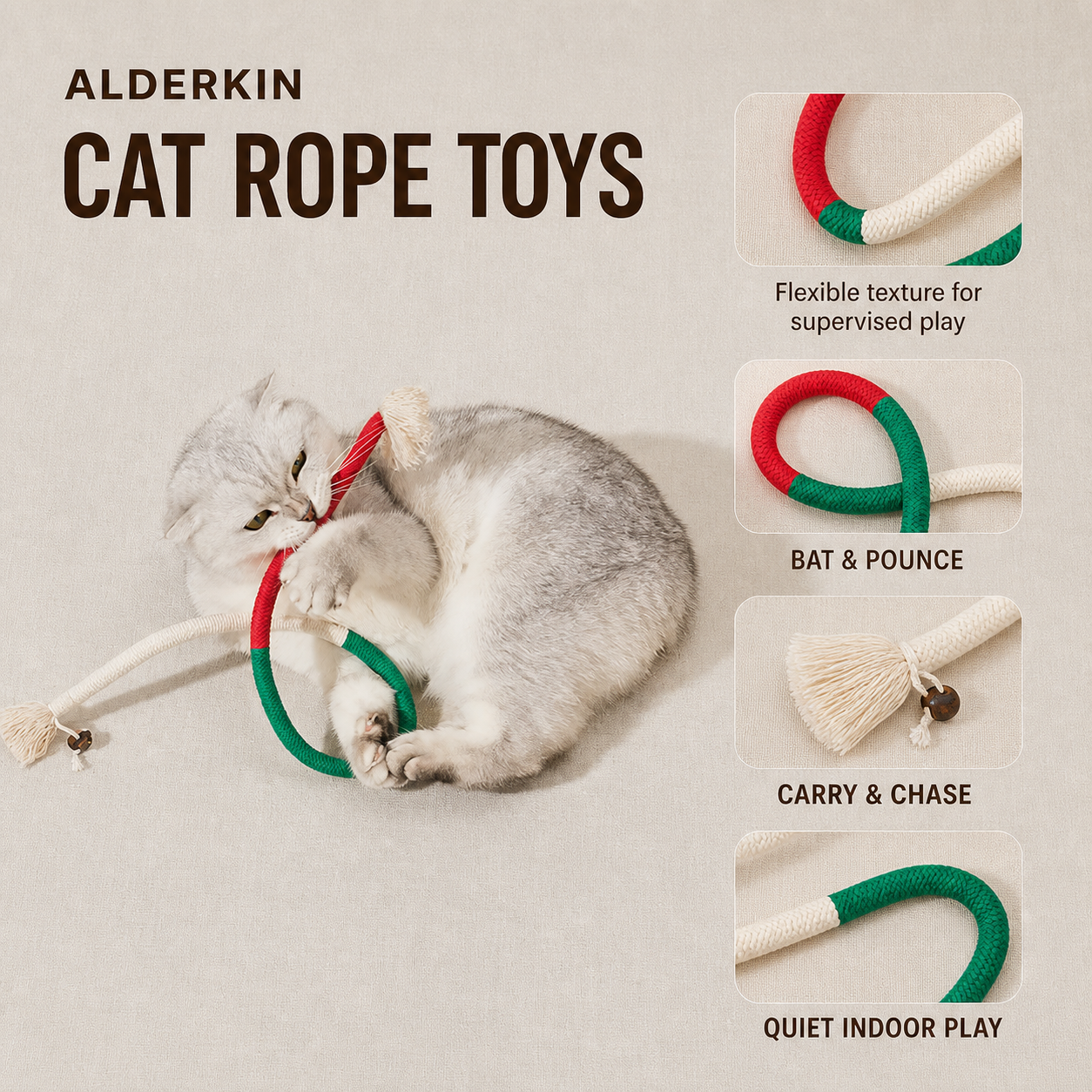 LumiPaw Cat Chew Rope Toys – 3-Pack, 2 Lengths
