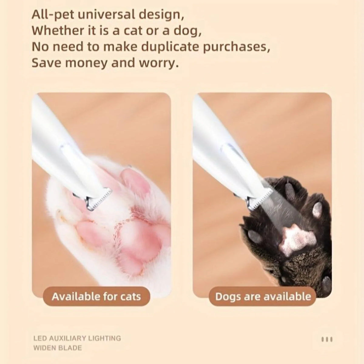 Rechargeable Pet Paw Trimmer with LED Light