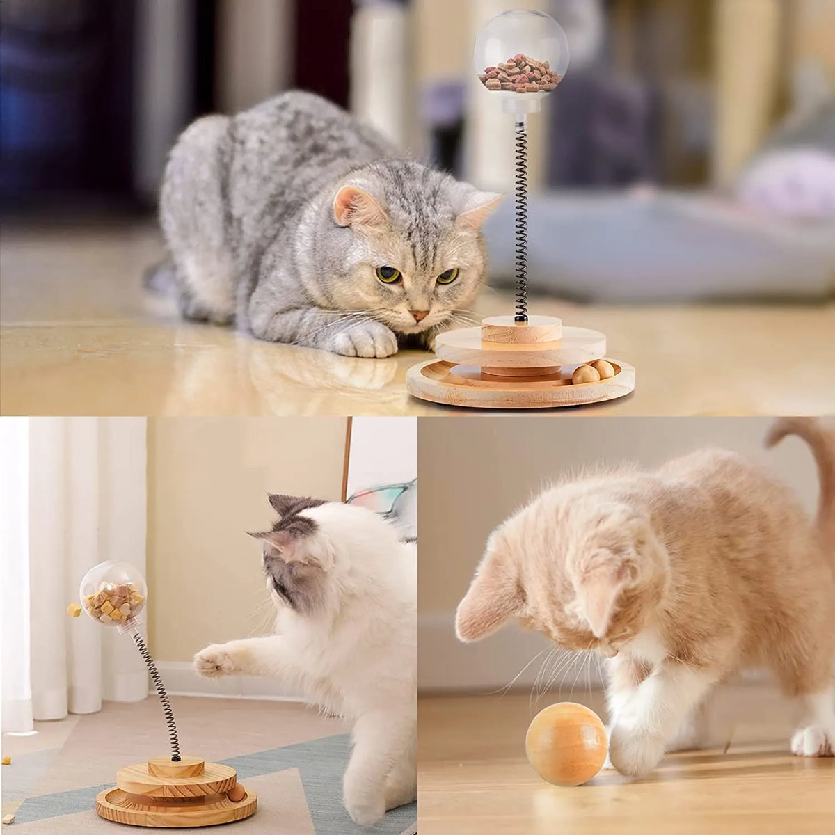 Spring-Mounted Interactive Cat Treat Dispenser Toy