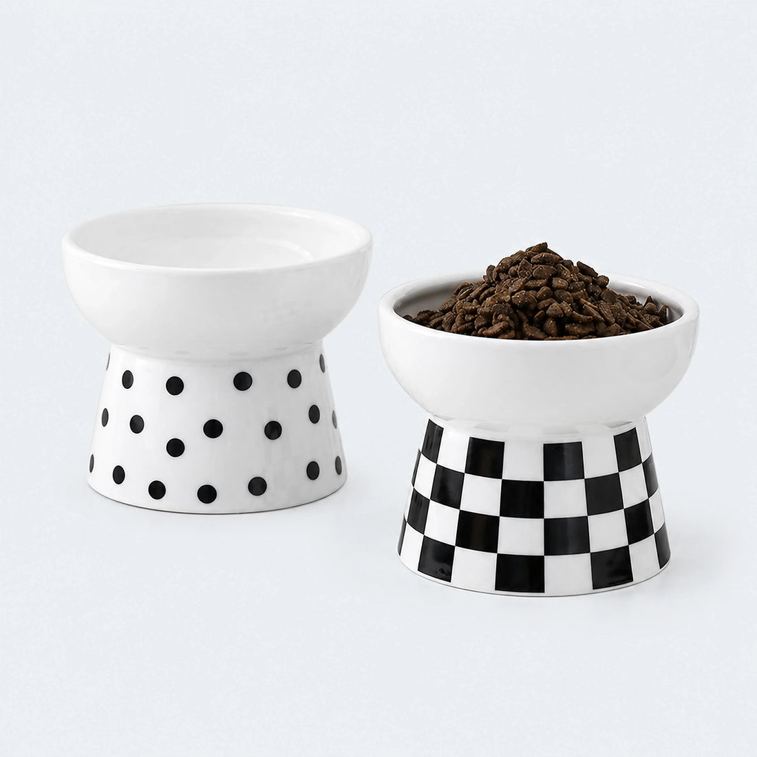 Black & White Raised Ceramic Cat Bowl – Single or 2-Piece Set
