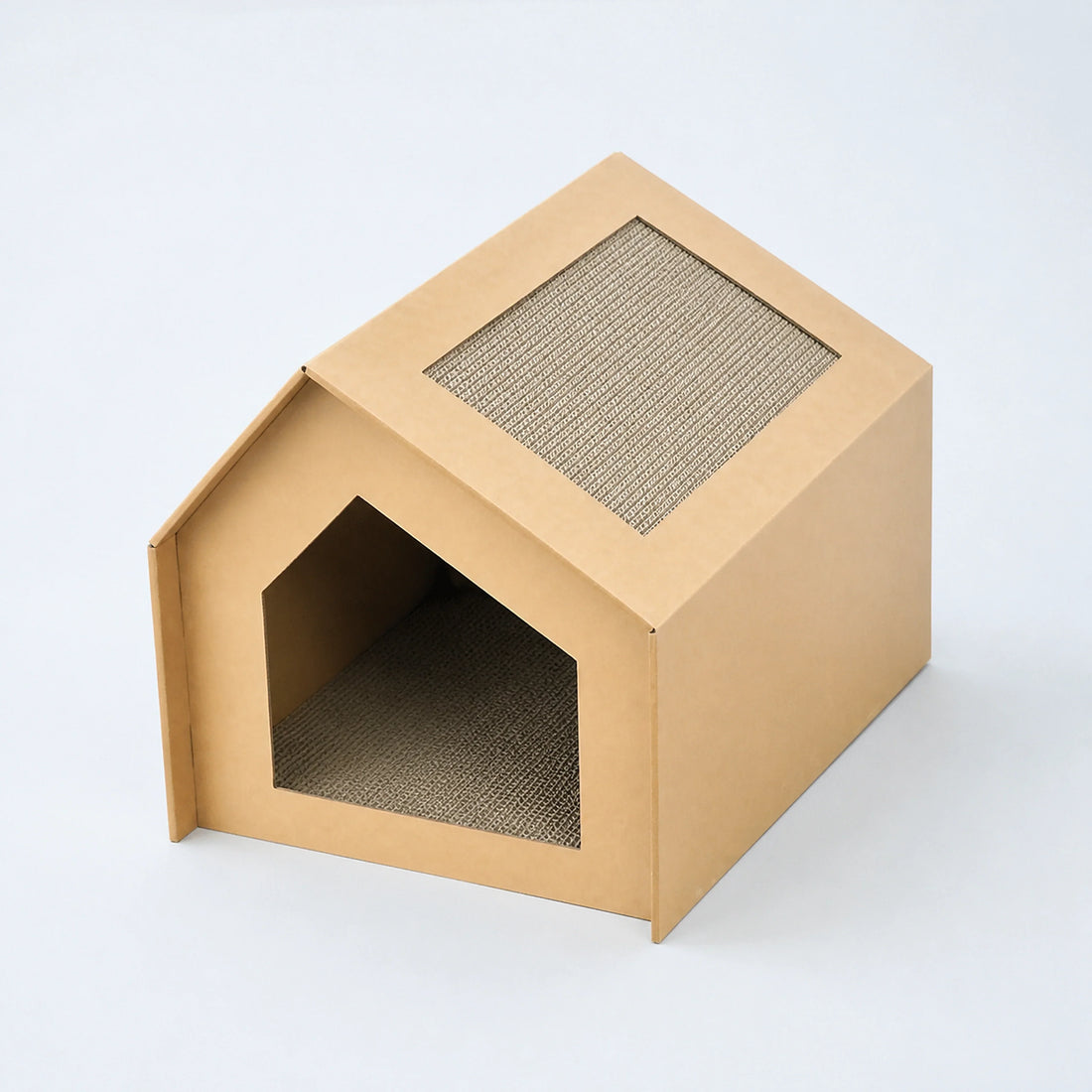 Cardboard Cat House with Integrated Scratching Pad