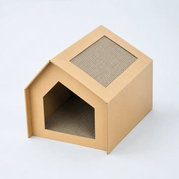Cardboard Cat House with Integrated Scratching Pad