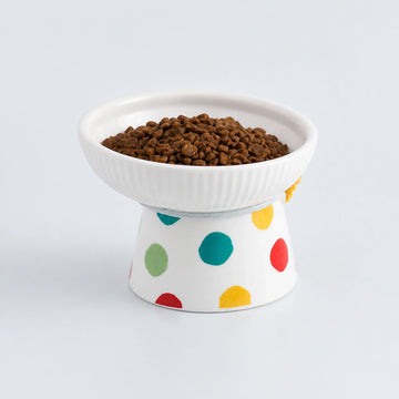 Colorful Polka Dot Raised Ceramic Cat Bowls – 6 Models