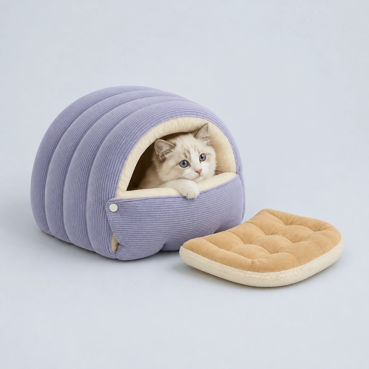 Corduroy Cat Cave Bed with Removable Cover – 3 Sizes