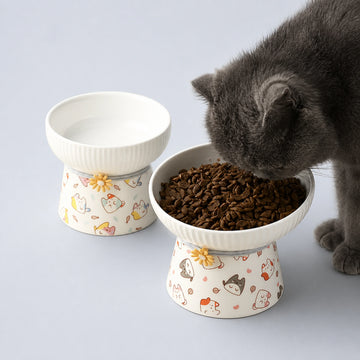 Cute Printed Raised Ceramic Cat Bowl – 4 Designs