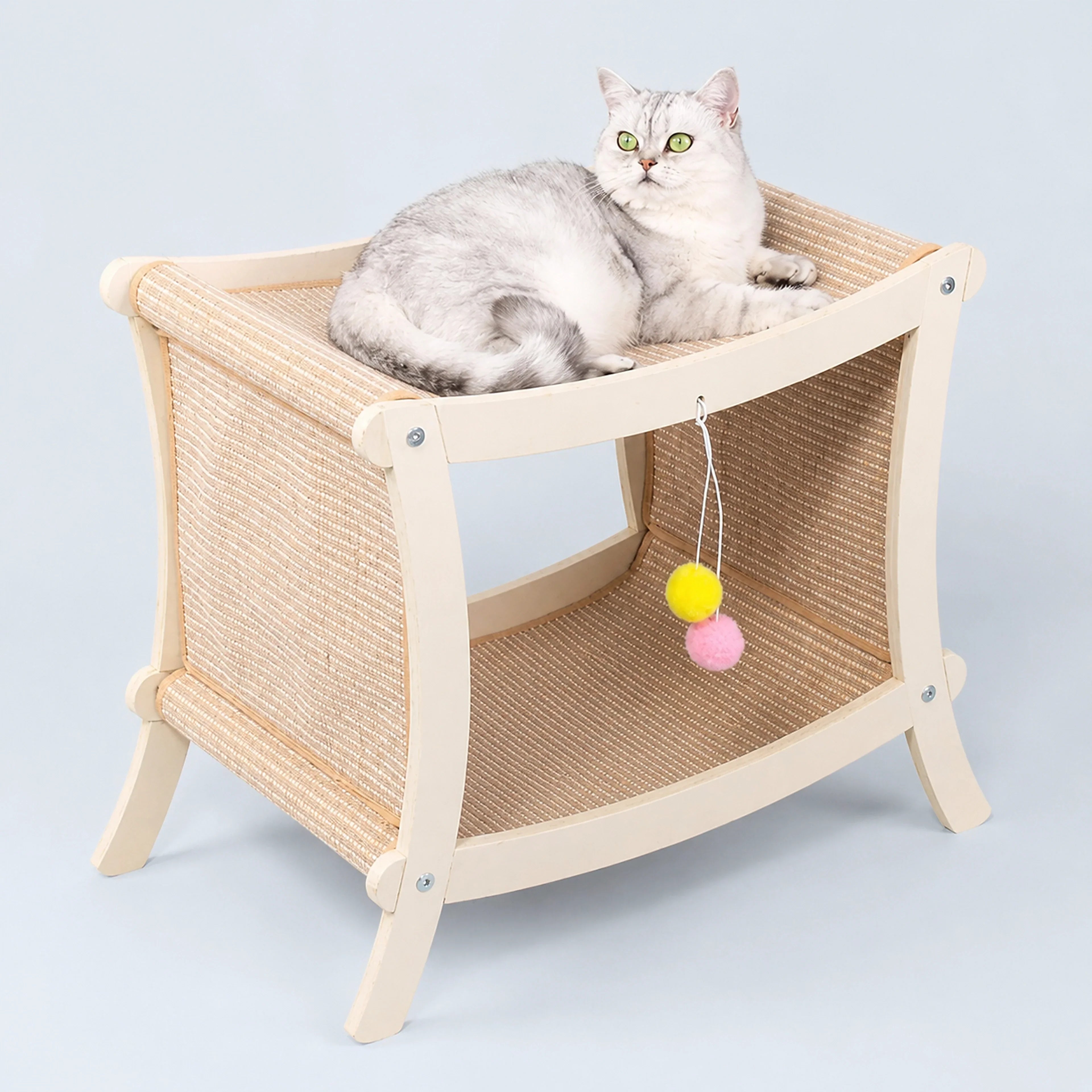 Double-Tier Cat Hammock & Scratcher with Hanging Toys – 2 Styles