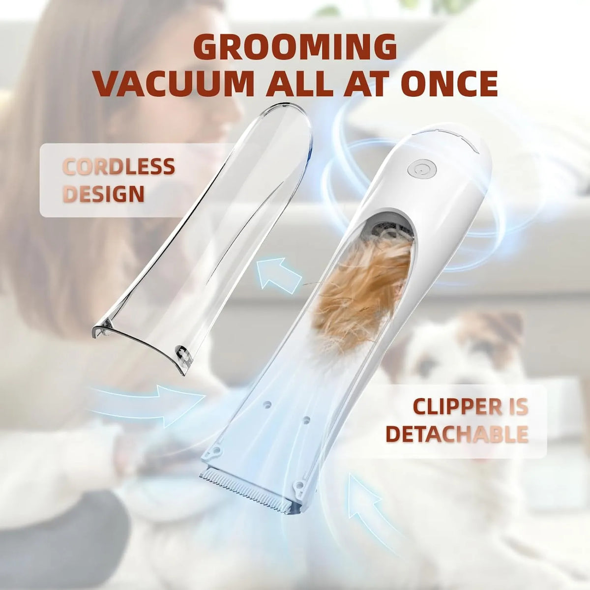 Rechargeable Pet Hair Suction Clipper – Single or 2-Piece Set