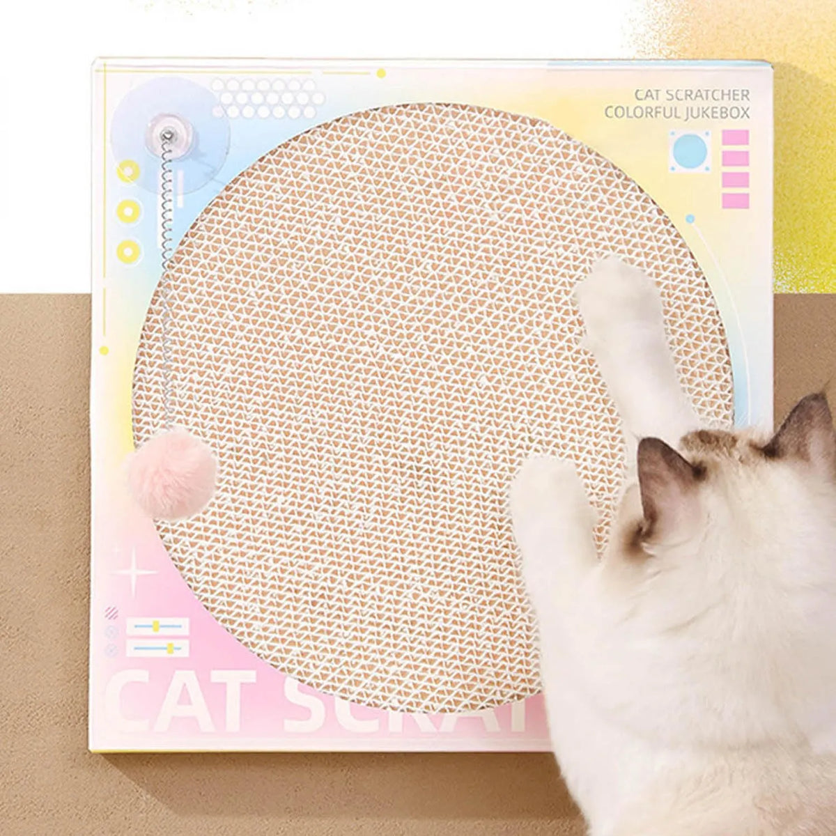 Record Player Cardboard Cat Scratcher with Play Ball – 2 Colors