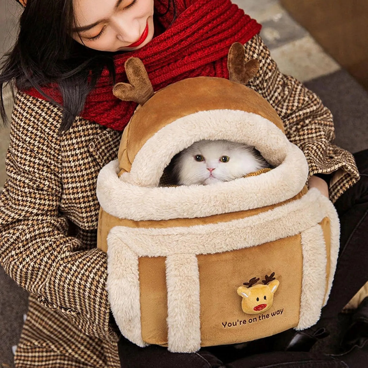 Plush Reindeer Pet Carrier Backpack – 4 Styles, 2 Sizes