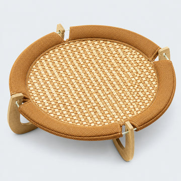 Elevated Natural Rattan Cat Bed with Wooden Base