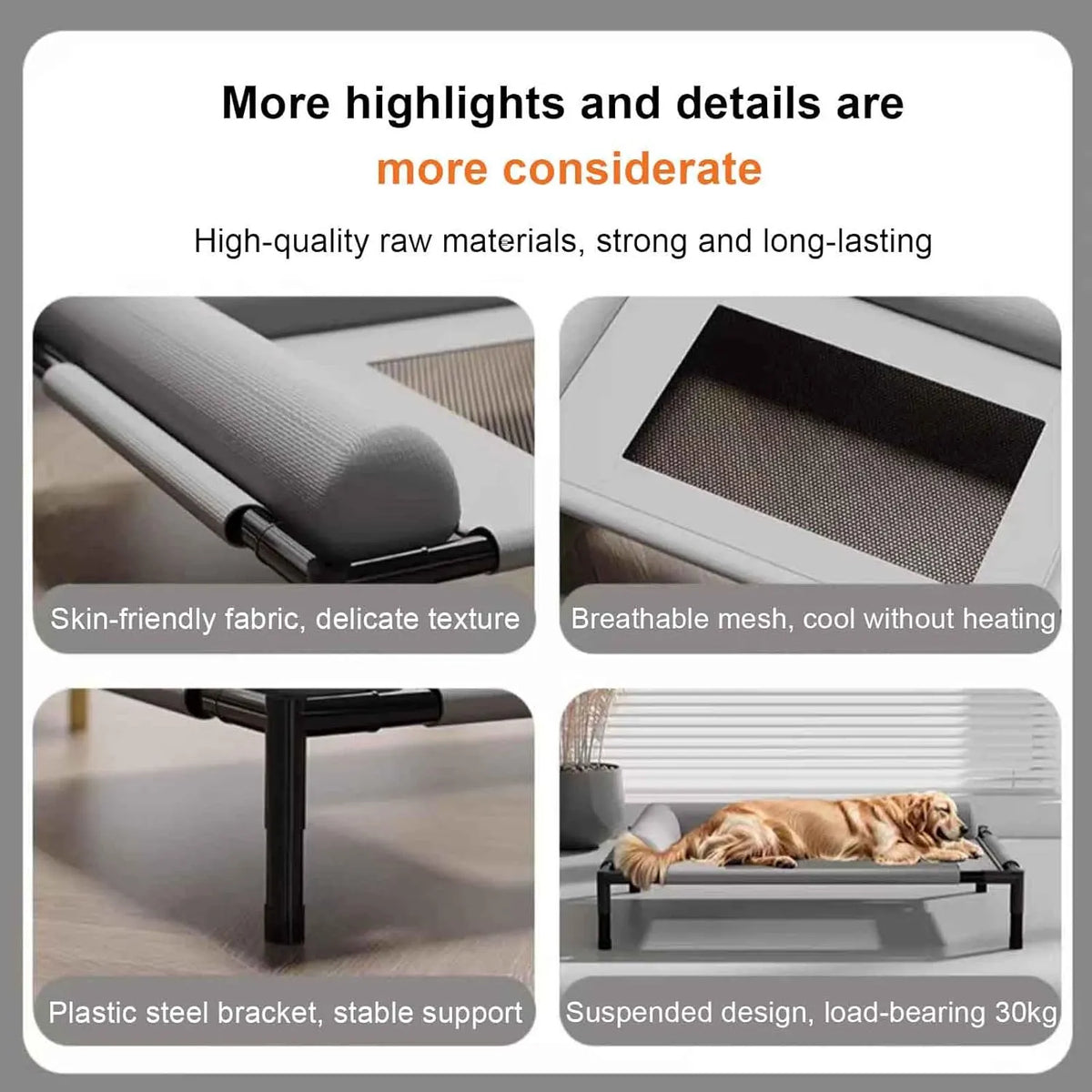Elevated Mesh Dog Bed with Bolsters – 2 Colors, 2 Sizes