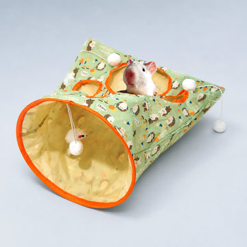 Foldable Cat Play Tunnel with Peek Holes & Hanging Toys