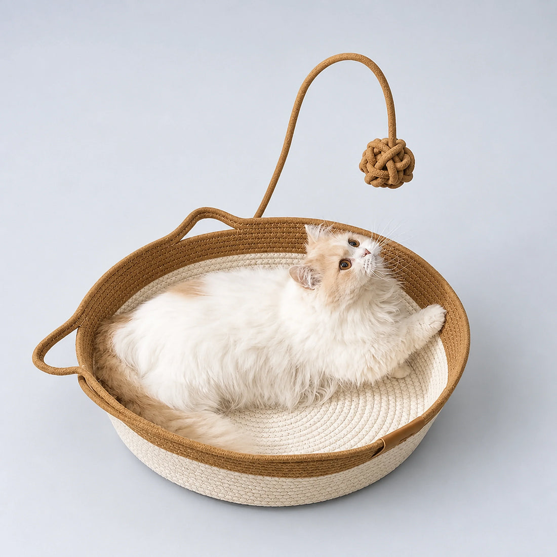 Handwoven Cotton Rope Cat Basket Bed with Teaser – 10 Designs