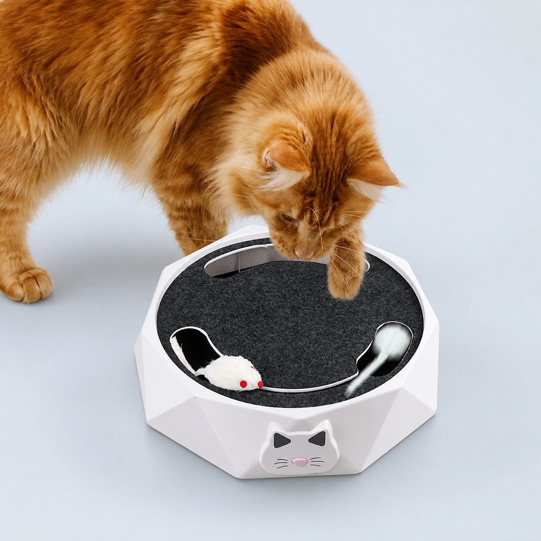 Interactive Rotating Mouse Track Cat Toy with Felt Scratcher
