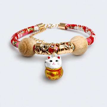 Japanese-Style Cat Collar with Lucky Cat Bell – 4 Designs