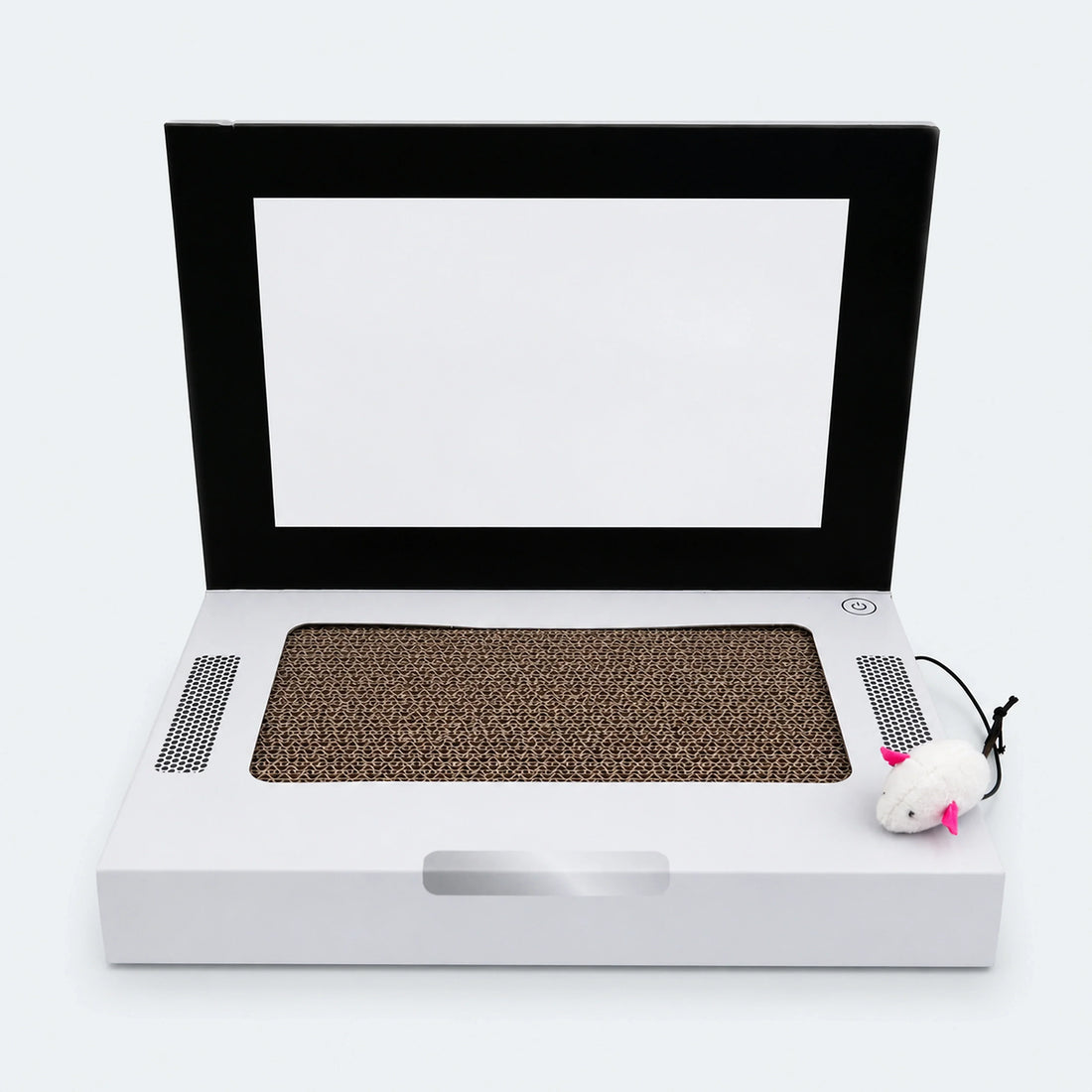 Laptop-Shaped Cardboard Cat Scratcher with Mouse Toy