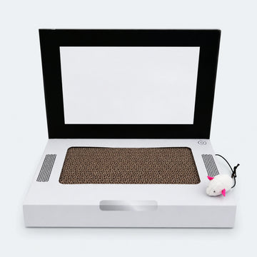 Laptop-Shaped Cardboard Cat Scratcher with Mouse Toy