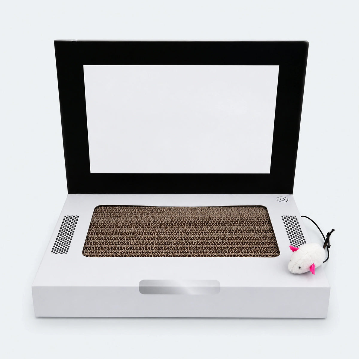 Laptop-Shaped Cardboard Cat Scratcher with Mouse Toy