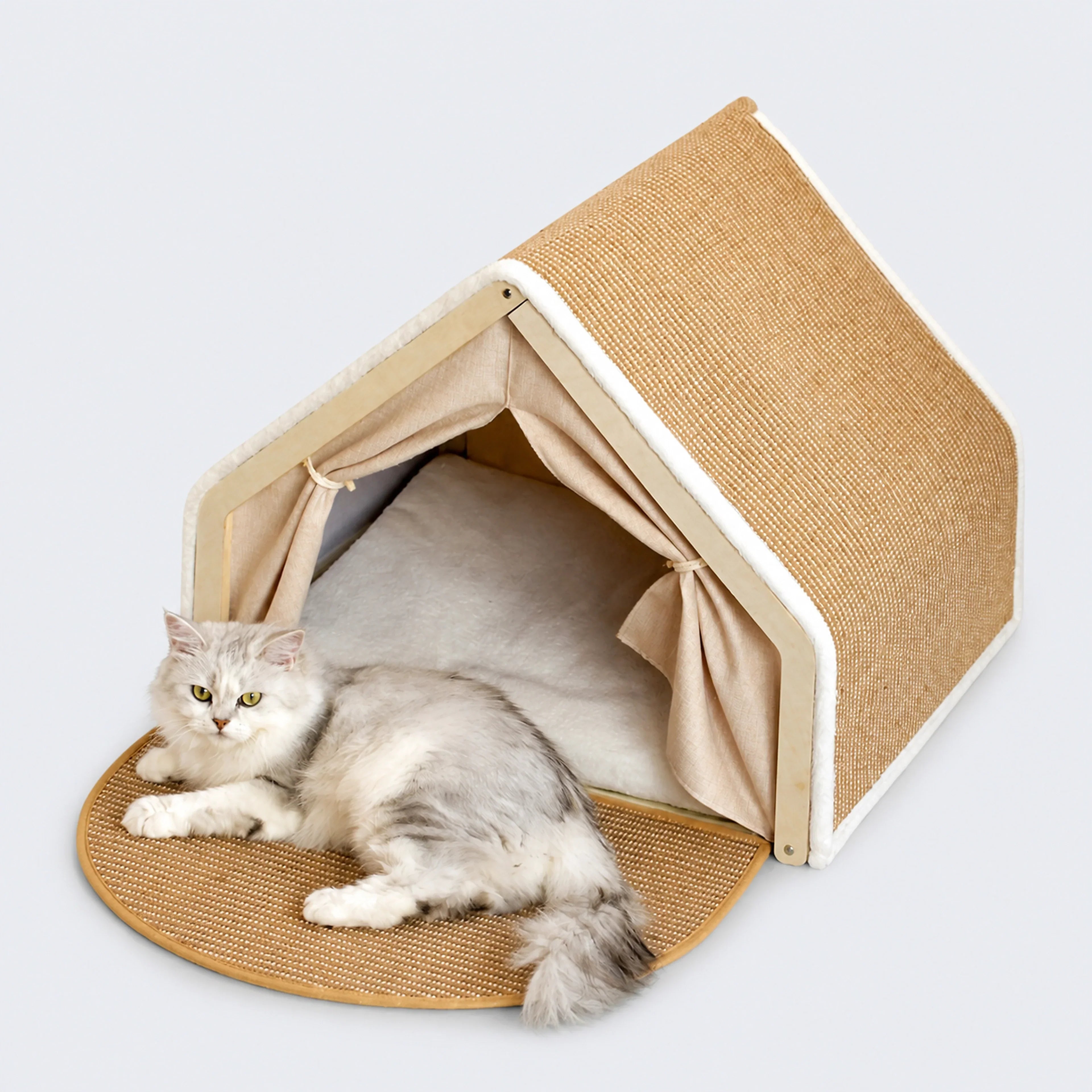 Modular Wooden Cat Scratcher House & Pads – L or XL