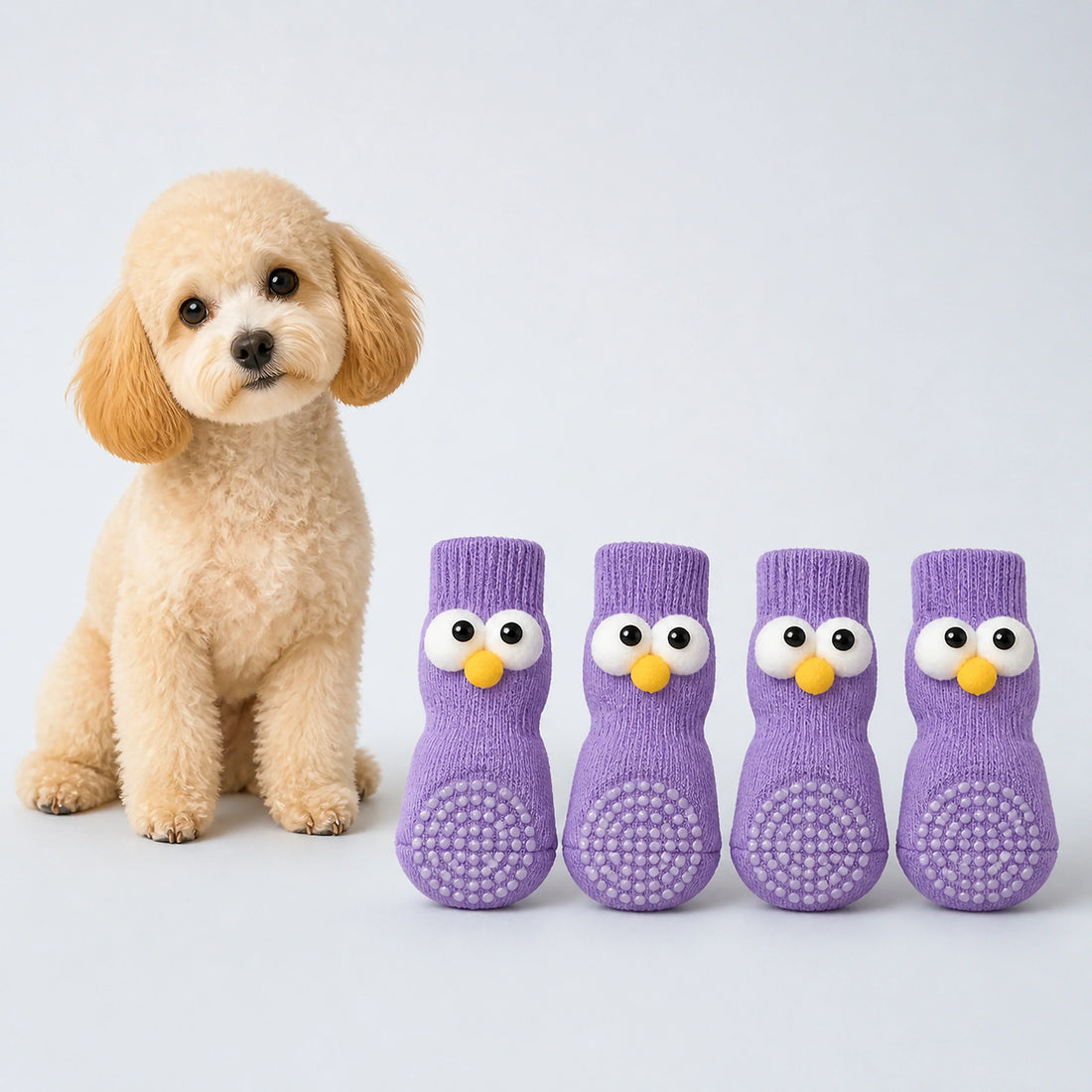Non-Slip Dog Socks – 4-Piece Set, 8 Styles, 3 Sizes