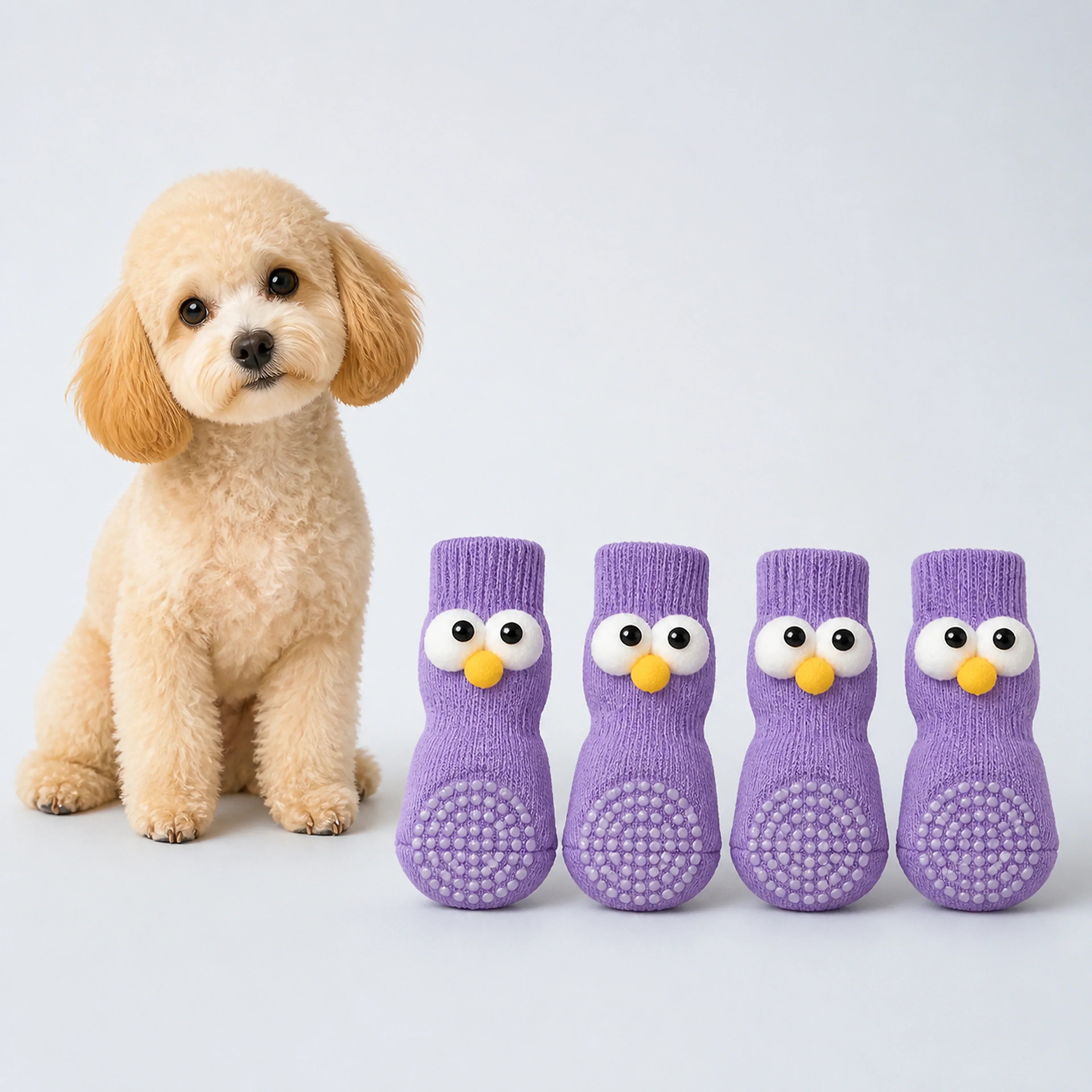 Non-Slip Dog Socks – 4-Piece Set, 8 Styles, 3 Sizes