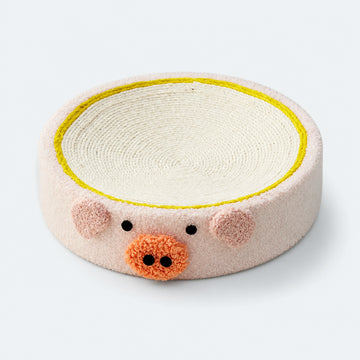 Plush Animal-Shaped Round Cat Scratcher Bed