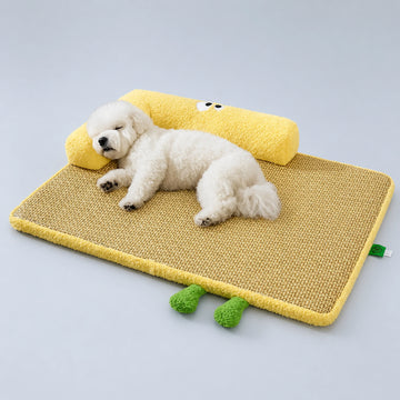 Rattan-Weave Pet Mat with Plush Bolster – 3 Sizes