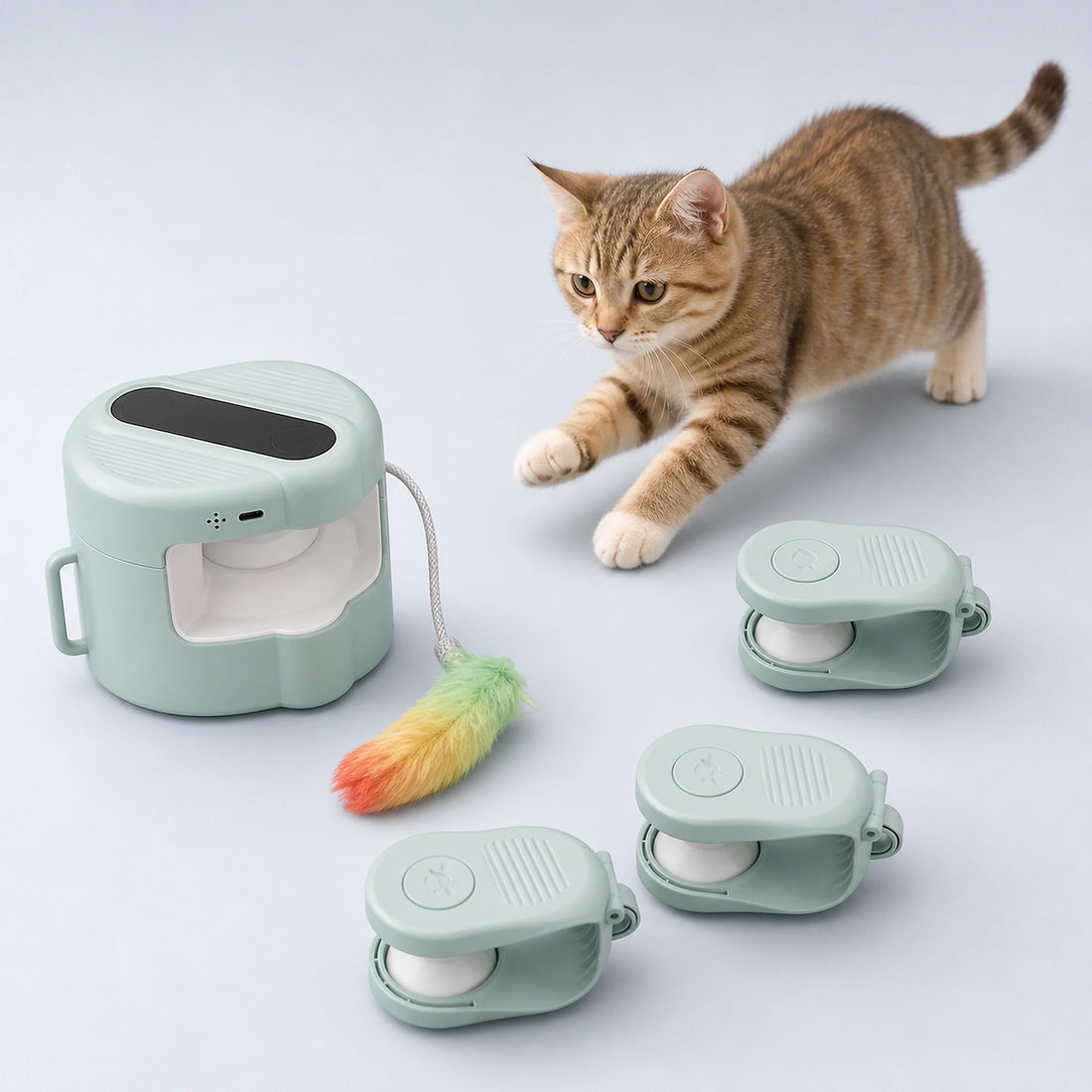 Remote Control Rope-Track Cat Teaser with Feather & Sound