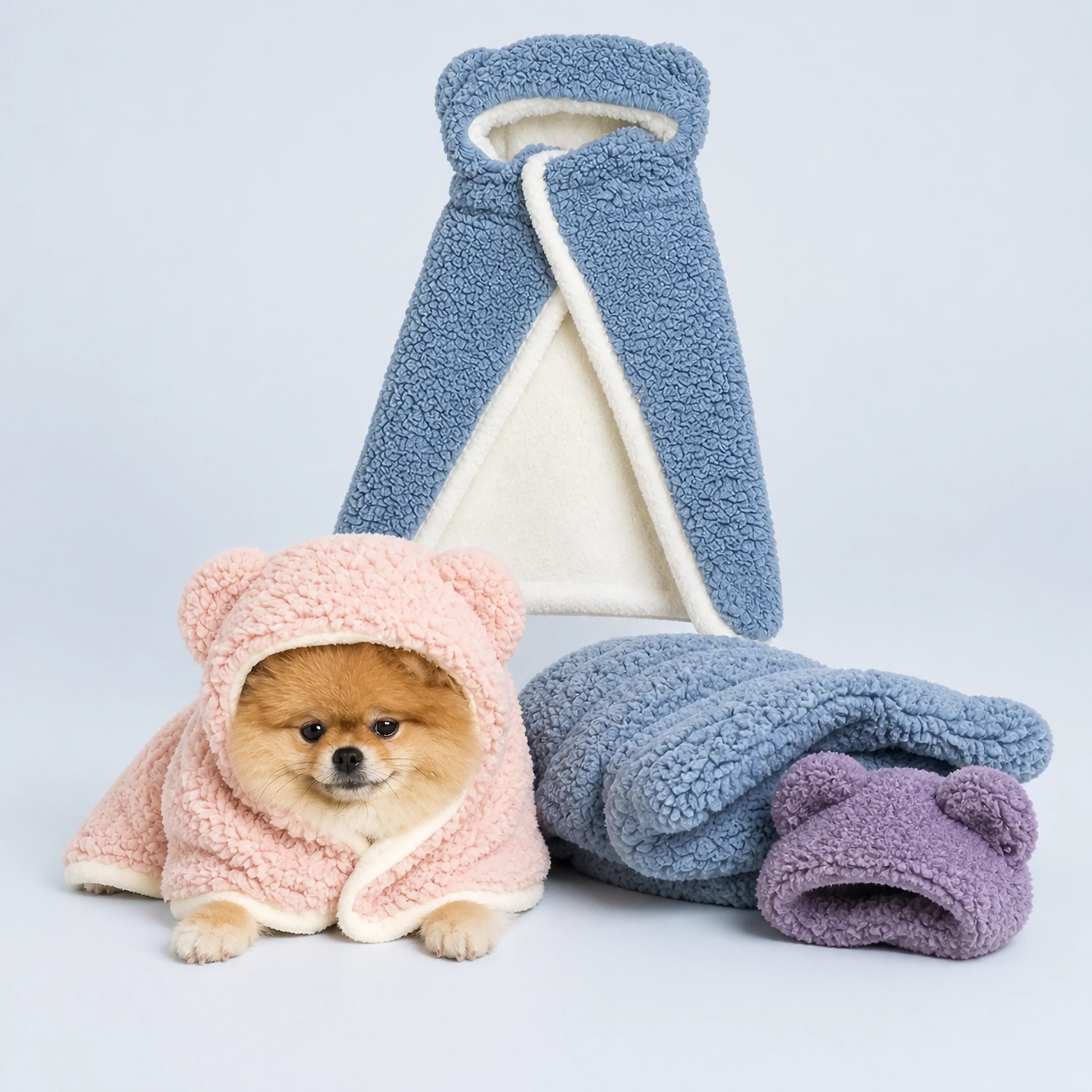 Sherpa Pet Cape Blanket with Hood – 5 Colors, 3 Sizes