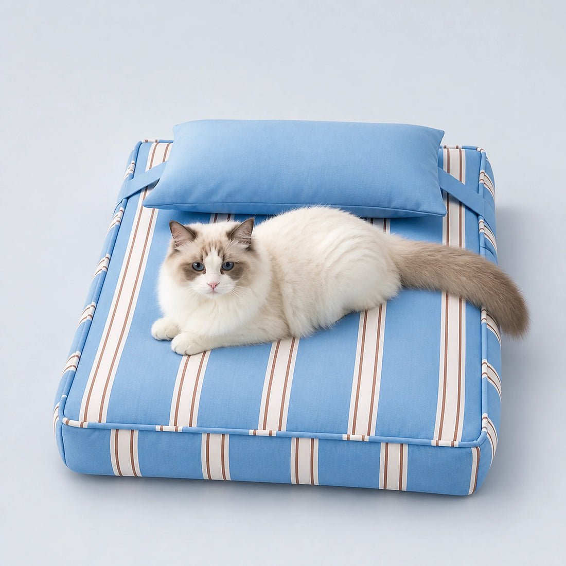 Striped Pet Mattress Bed with Pillow – S or M