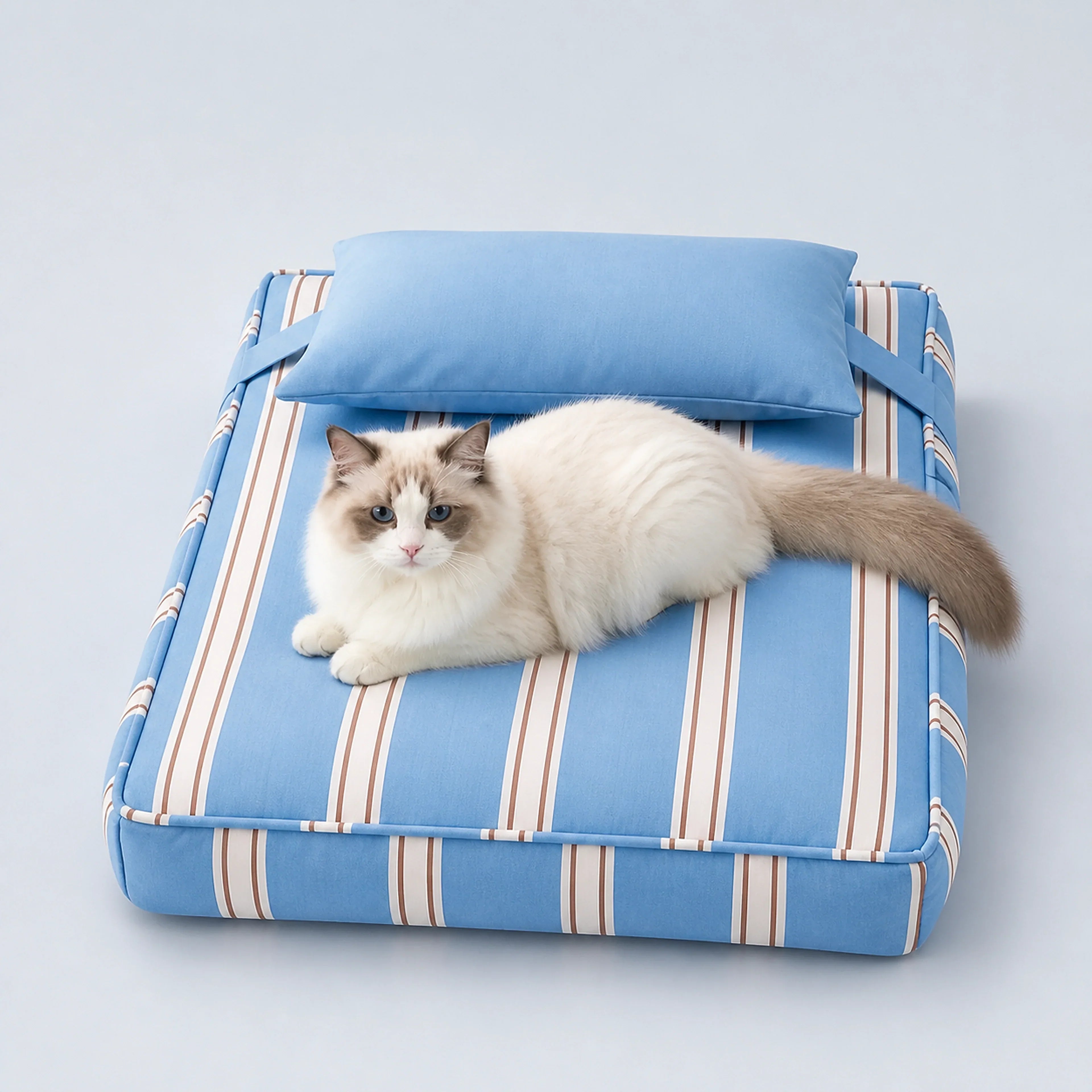 Striped Pet Mattress Bed with Pillow – S or M