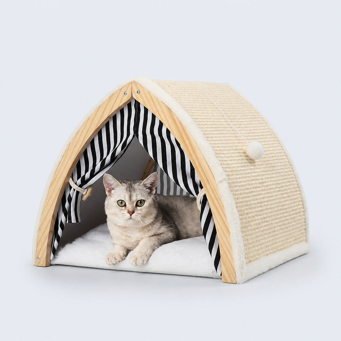 Tent-Shaped Cat House with Sisal Scratcher