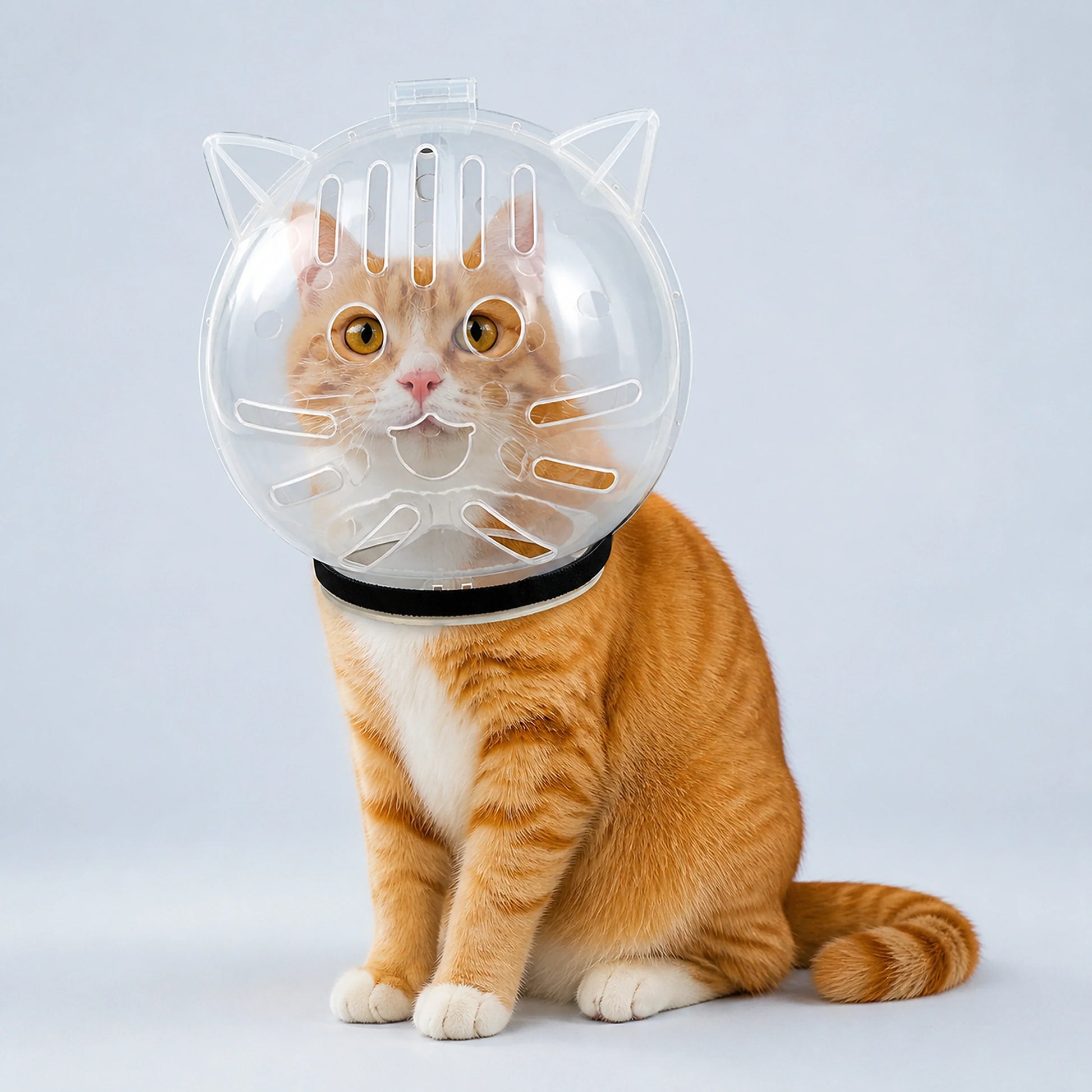 Transparent Breathable Cat Grooming Hood – M to XL